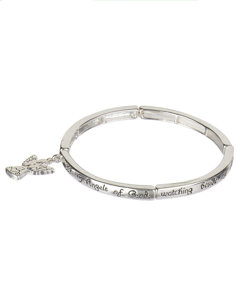 Children's Blessing Filigree Fish Silver-tone Stretch Bracelet with Prayer Bookmark- Jewelry Nexus