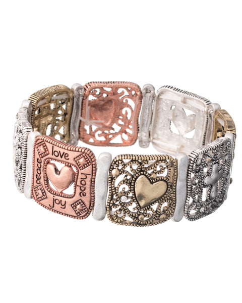 Joy Peace Love Hope Filigree Designer Heart Cross Inspirational Bracelet & Bookmark - Jewelry Nexus