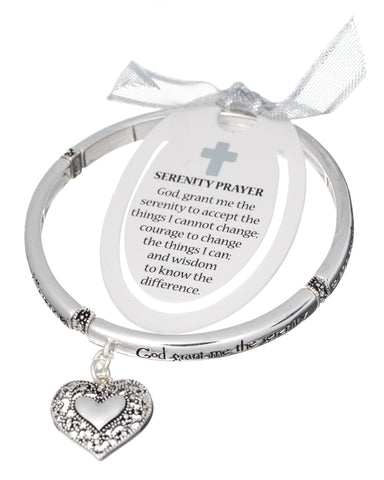 Silver-tone Serenity Prayer Filigree Heart Charm Bracelet & Bookmark SERENITY COURAGE WISDOM