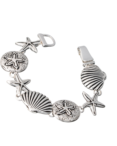 Sand Dollar Starfish Shell Shellfish Antique Finish Sea life Theme Magnetic Bracelet