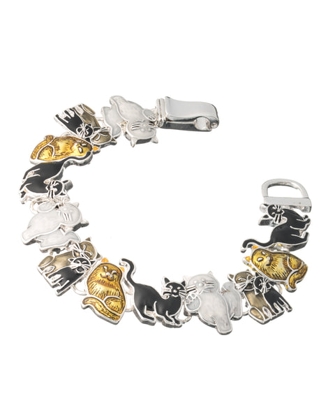 Goldtone Black & White Kitty Cat Theme Magnetic Bracelet by Jewelry Nexus