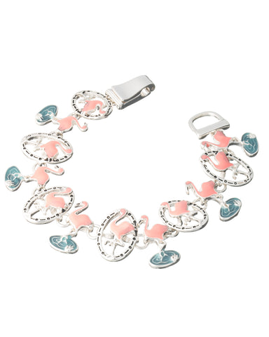 Silvertone Pink Flamingo Bird Theme Textured Magnetic Bracelet by Jewelry Nexus