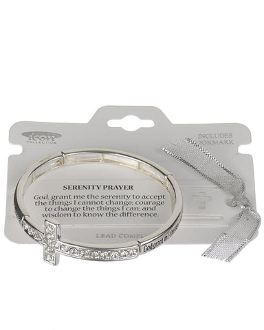 Serenity Prayer Silver-tone Cross Bracelet with Book Mark " God Grant me the Ser..." - Jewelry Nexus