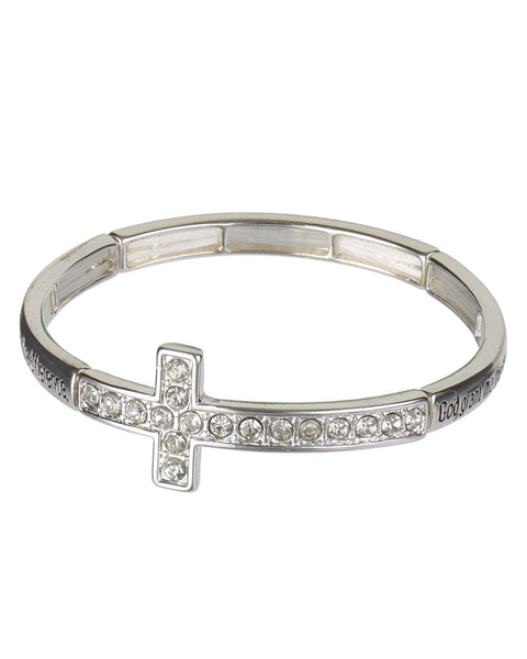 Serenity Prayer Silver-tone Cross Bracelet with Book Mark " God Grant me the Ser..." - Jewelry Nexus