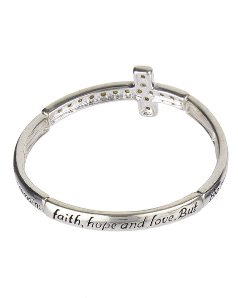 1 Corinthians 13:13 Inspirational Cross Stretch Bracelet with Prayer Bookmark - Jewelry Nexus