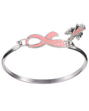 Pink Ribbon Theme Angel Charm Silver-tone Bangle Bracelet by Jewelry Nexus
