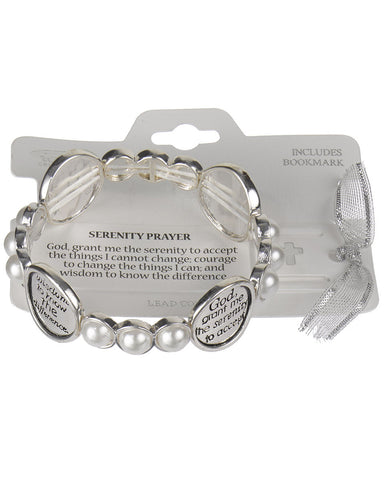 Serenity Prayer Silver-tone Imitation Pearl Bracelet with Book Mark " God Grant me the.." - Jewelry Nexus