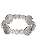Serenity Prayer Silver-tone Imitation Pearl Bracelet with Book Mark 