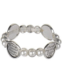 Serenity Prayer Silver-tone Imitation Pearl Bracelet with Book Mark 