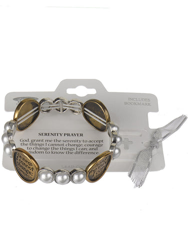 Serenity Prayer Two-tone Imitation Pearl Bracelet with Book Mark " God Grant me the Se..."