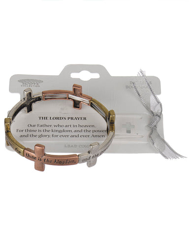 The Lord's Prayer Engraved Cross Charm Stretch Bracelet " Our Father who art...."- Jewelry Nexus