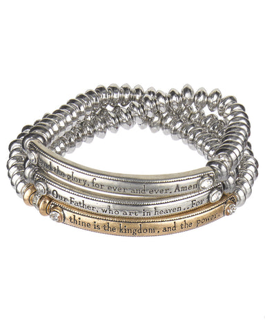 Lord's Prayer Inspirational Religious Multiple Layer Metal Bead ID Stretch Bracelet - Jewelry Nexus