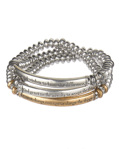 Serenity Prayer Multiple Layer Metal Bead ID Stretch Bracelet " God Grant me the ..."- Jewelry Nexus