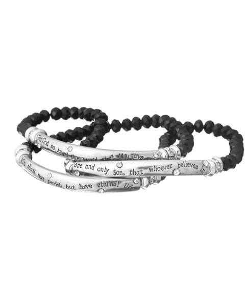 Inspirational Religious Pray Engraved ID Multi Layer Bead Stretch Bracelet - Jewelry Nexus