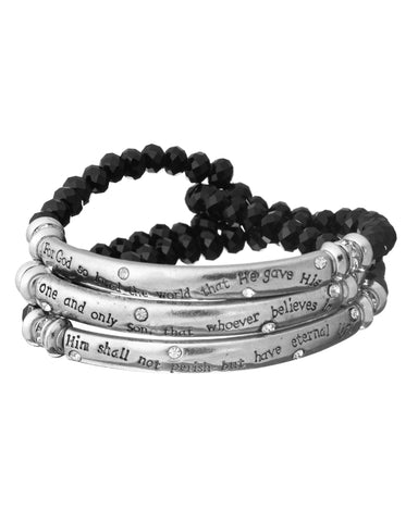 Inspirational Religious Pray Engraved ID Multi Layer Bead Stretch Bracelet - Jewelry Nexus