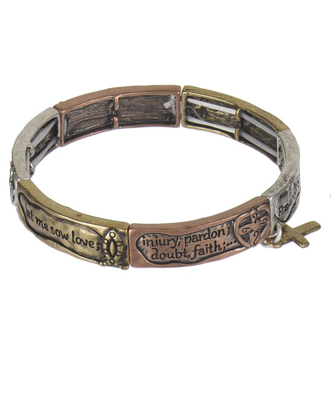 Prayer of St. Francis Cross Charm Hammered Stretch Bracelet Lord make me an instrument Jewelry Nexus