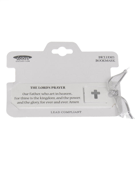 The Lord's Prayer Cross Charm Hammered  Stretch Bracelet " Our Father, who art...."- Jewelry Nexus