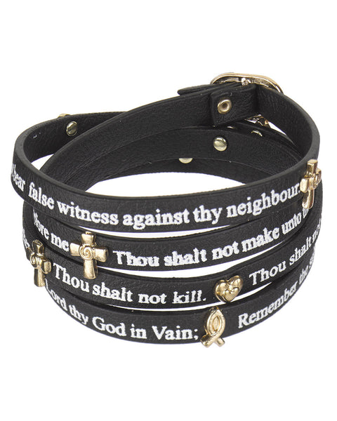 The 10 Commandments Inspirational Religious Faux Leather Wrap Around Bracelet - Jewelry Nexus