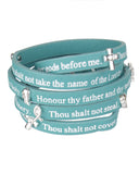 The 10 Commandments Inspirational Religious Faux Leather Wrap Around Bracelet - Jewelry Nexus