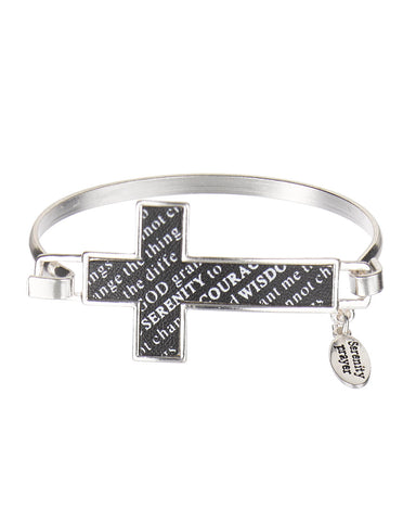 Serenity Prayer Written In Cross & Charm Wire Bangle Bracelet " God Grant me the ..."- Jewelry Nexus