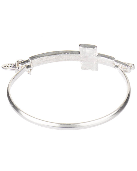 Serenity Prayer Written In Cross & Charm Wire Bangle Bracelet " God Grant me the ..."- Jewelry Nexus