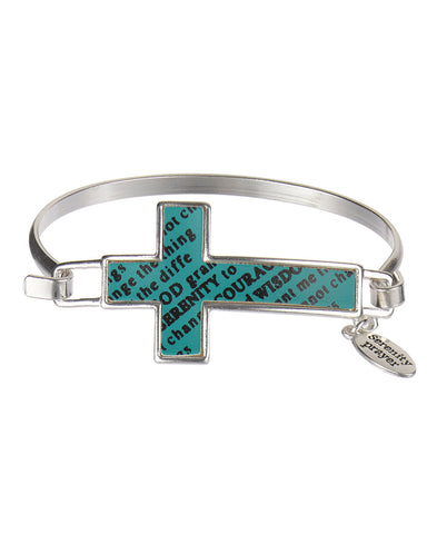 Serenity Prayer Written In Cross & Charm Wire Bangle Bracelet " God Grant me the ..."- Jewelry Nexus