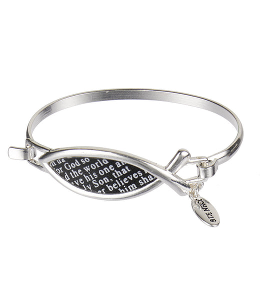 John 3:16 Inspirational Religious Bangle Bracelet with Charm - Jewelry Nexus