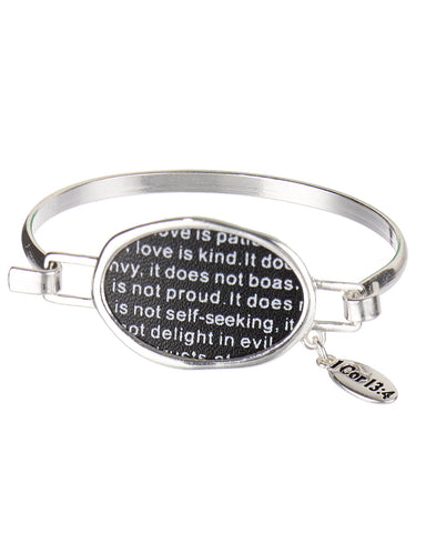 Silver-tone Mothers Love Twist Engraved Bangle Bracelet with Heart Charm by Jewelry Nexus