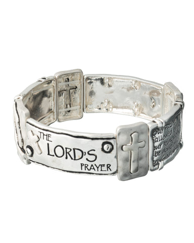 The Lord's Prayer Engraved Hammered Stretch Bracelet " Our Father who art...."- Jewelry Nexus