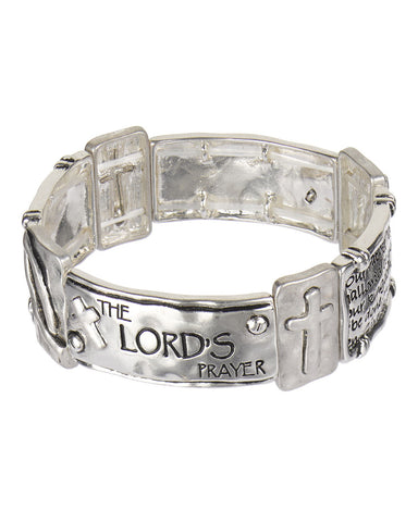 The Lord's Prayer Engraved Hammered Stretch Bracelet " Our Father, who art...."- Jewelry Nexus