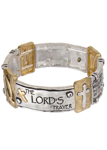 The Lord's Prayer Engraved Hammered Stretch Bracelet " Our Father who art...."- Jewelry Nexus