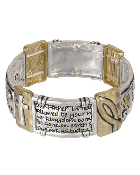 The Lord's Prayer Engraved Hammered Stretch Bracelet " Our Father, who art...."- Jewelry Nexus