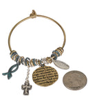 Serenity Prayer & Cross Charms Wire Bangle Bracelet 