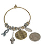 Serenity Prayer & Cross Charms Wire Bangle Bracelet " God Grant me the Serenity...." - Jewelry Nexus
