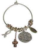 Serenity Prayer & Cross Charms Wire Bangle Bracelet 