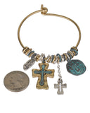 The Lord's Prayer & Cross Charms Wire Bangle Bracelet 