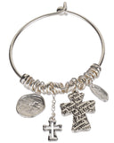 The Lord's Prayer & Cross Charms Wire Bangle Bracelet 