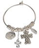 The Lord's Prayer & Cross Charms Wire Bangle Bracelet " Our Father who art in...." - Jewelry Nexus