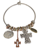 The Lord's Prayer & Cross Charms Wire Bangle Bracelet 