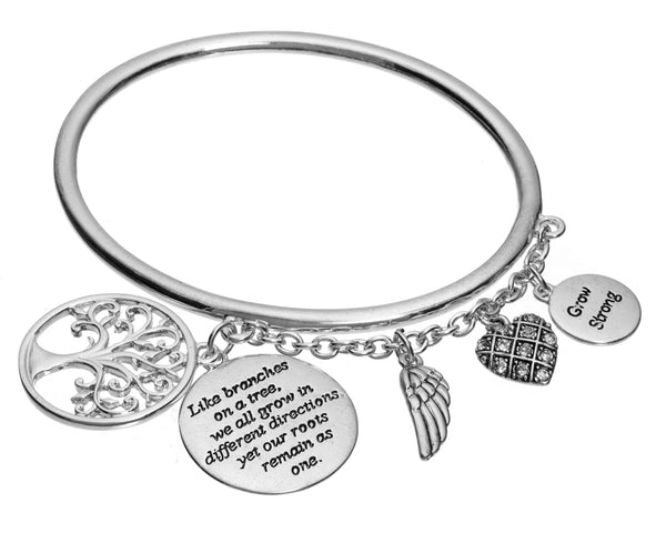Tree of Life Family Quote Bracelet with an Angel Wing & Heart Charm