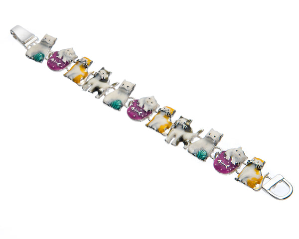 Kitty Cat Friends Yellow Purple Tennis Bracelet by Jewlery Nexus