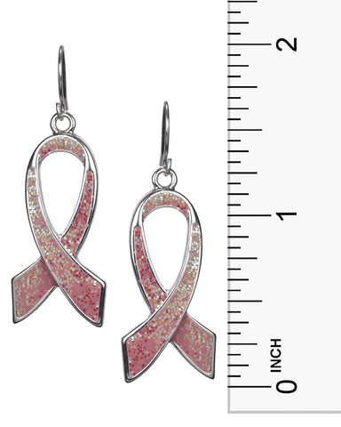 Pink Ribbon Breast Cancer Awareness Sparkle Wire Earrings - Jewelry Nexus
