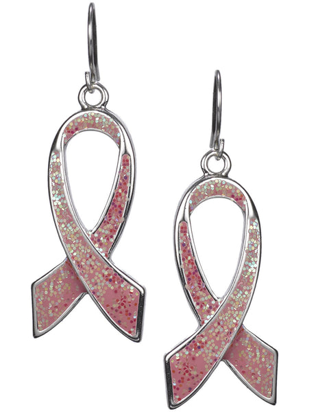 Pink Ribbon Breast Cancer Awareness Sparkle Wire Earrings - Jewelry Nexus