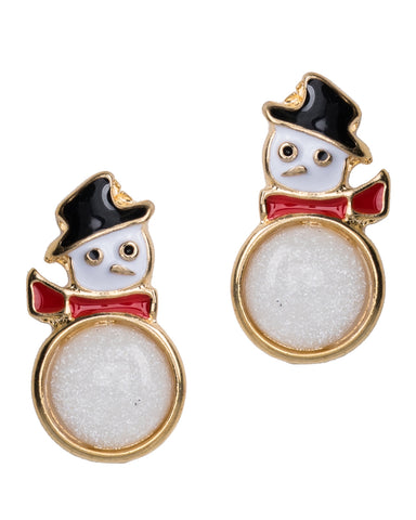Cheerful Christmas Snowman in a Top Hat with White Enamel Inlay by Jewelry Nexus