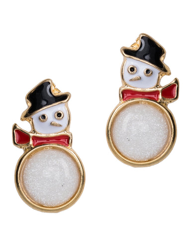 Gold-tone Cheerful Christmas Snowman in a Top Hat with White Enamel Inlay by Jewelry Nexus