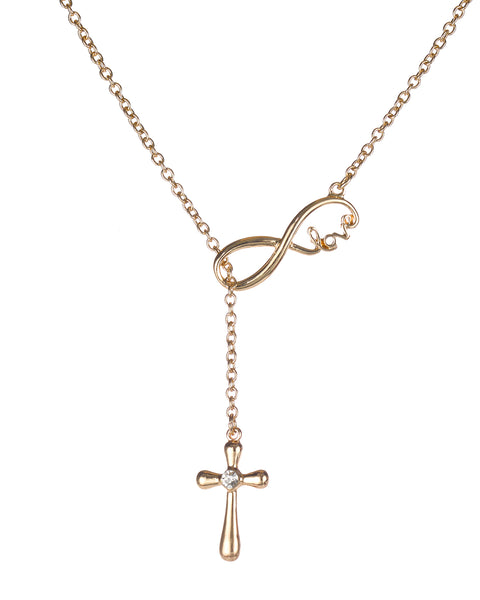 Infinity with Love Scripture Cross Rhinestone Chain Necklace by Jewelry Nexus