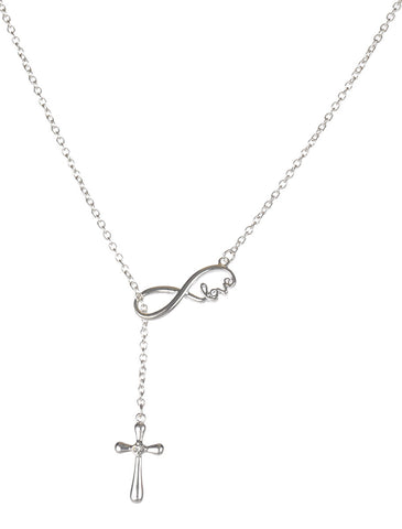 Infinity with Love Scripture Cross Crystal Chain Necklace by Jewelry Nexus
