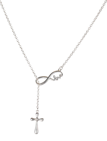 Infinity with Love Scripture Cross Rhinestone Chain Necklace by Jewelry Nexus