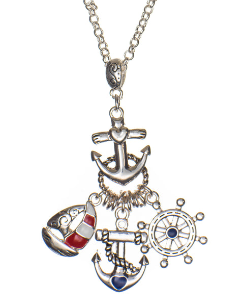 Dainty Elegant Anchor Sail Boat Helm Rolo Chain Pendant Necklace