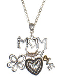 Elegant Mom Pendant Necklace with the words I Love Mom and Flower
